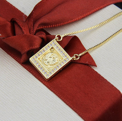 Gold-Plated Holy Spirit Square Necklace w/ Zirconias - Guadalupe Gifts
