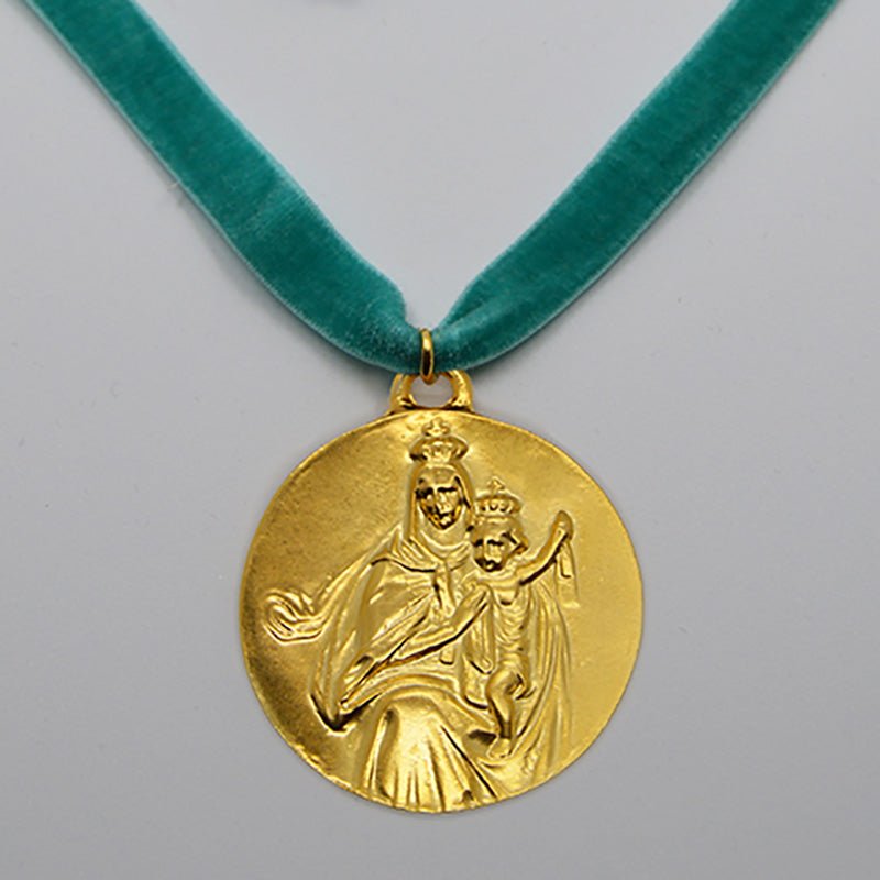 Gold-Plated Lady of Carmel Velvet Necklace - Guadalupe Gifts