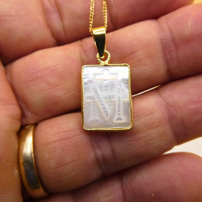 Gold-Plated Marian Cross Pendant Mother of Pearl Necklace - Guadalupe Gifts