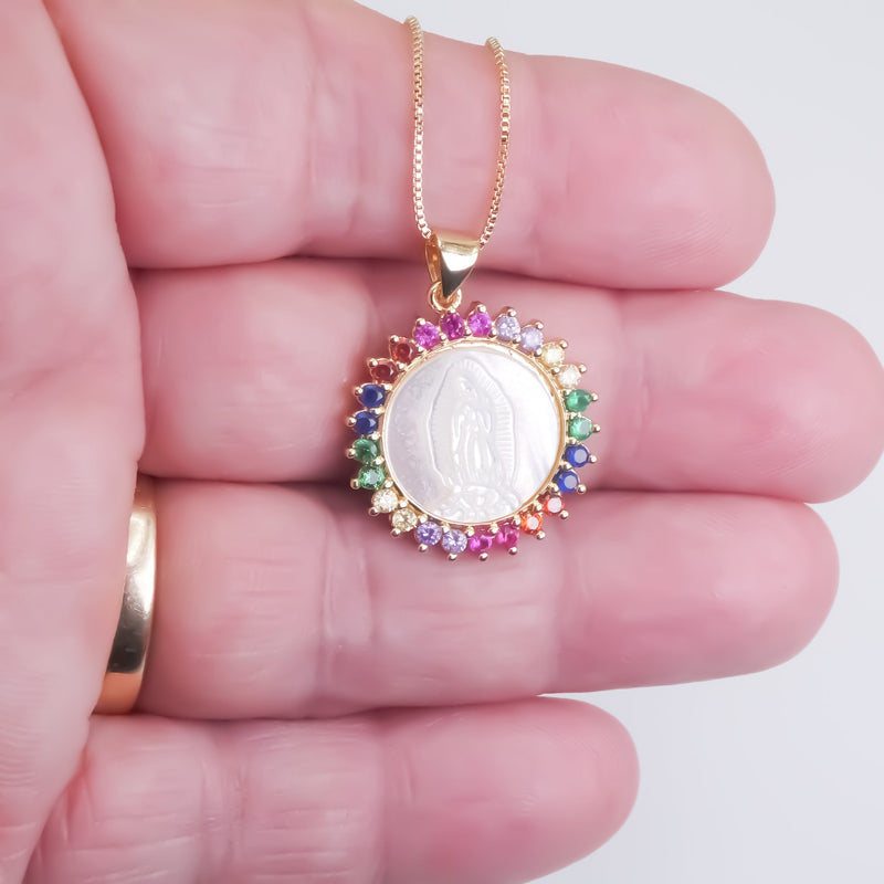 Gold-Plated Mini Guadalupe Necklace with Mother of Pearl - Guadalupe Gifts