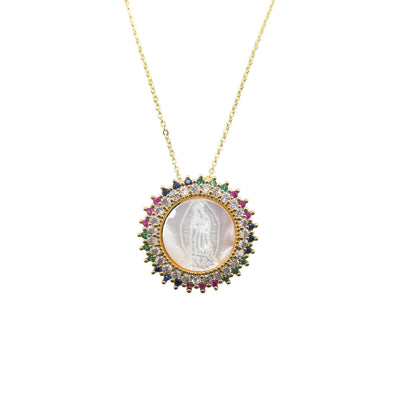 Gold-Plated Mini Shiny Guadalupe Necklace w/ Mother of Pearl - Guadalupe Gifts