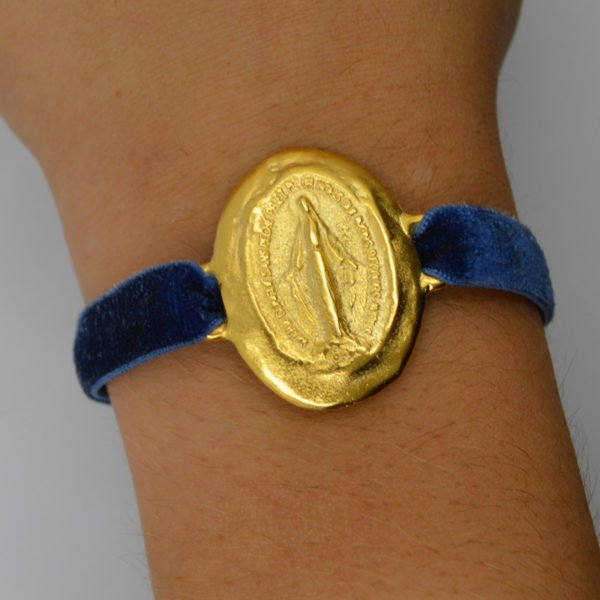 Gold-Plated Miraculous Mary Velvet Bracelet - Guadalupe Gifts