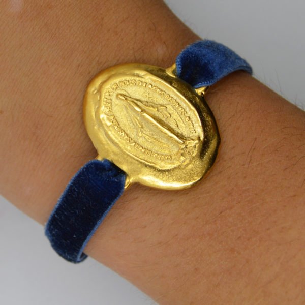 Gold-Plated Miraculous Mary Velvet Bracelet - Guadalupe Gifts