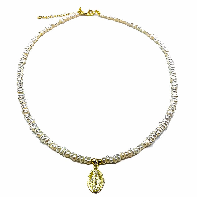 Gold-Plated Miraculous Medal Necklace w/ Freshwater Pearls - Guadalupe Gifts