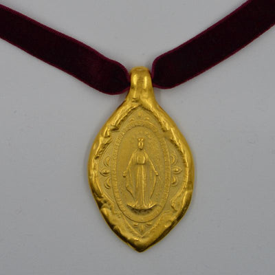 Gold-Plated Miraculous Medal Velvet Necklace III - Guadalupe Gifts