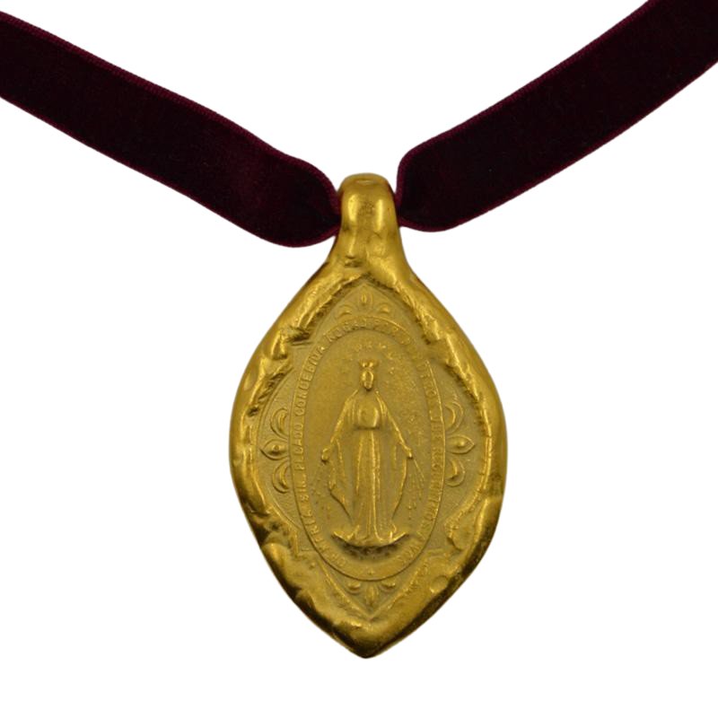 Gold-Plated Miraculous Medal Velvet Necklace III - Guadalupe Gifts