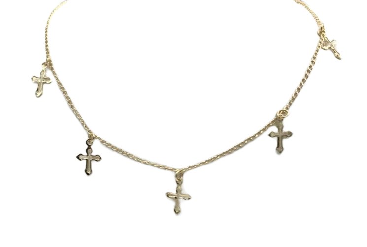 Gold-Plated Modern Cross Charms Choker - Guadalupe Gifts