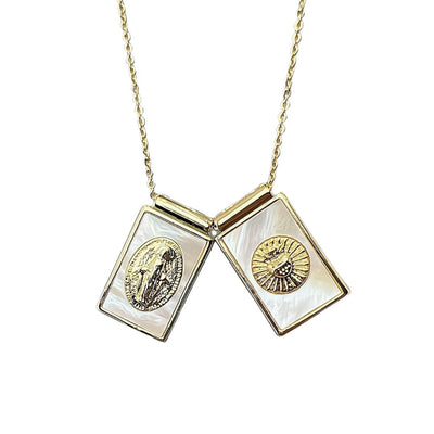 Gold-Plated Mother of Pearl Scapular Necklace 18-inch - Guadalupe Gifts