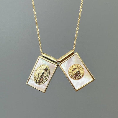 Gold-Plated Mother of Pearl Scapular Necklace 18-inch - Guadalupe Gifts