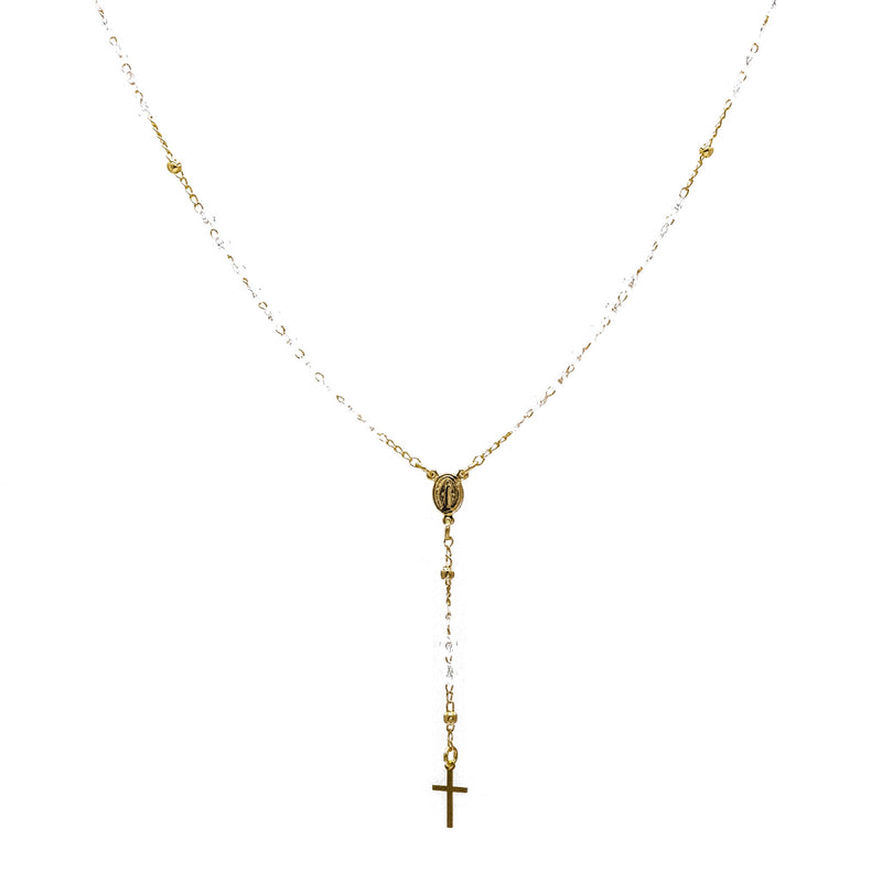 Gold-Plated Our Lady of Grace Necklace w/ Crystal Beads - Guadalupe Gifts