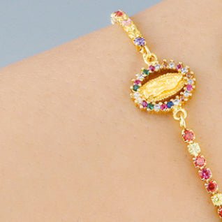 Gold-Plated Our Lady of Guadalupe Colorful Zirconia Adjustable Bracelet - Guadalupe Gifts