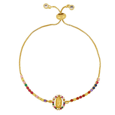 Gold-Plated Our Lady of Guadalupe Colorful Zirconia Adjustable Bracelet 7.5-inch - Guadalupe Gifts