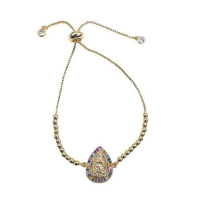 Gold-Plated Our Lady of Guadalupe Colorful Zirconia Adjustable Bracelet II - Guadalupe Gifts