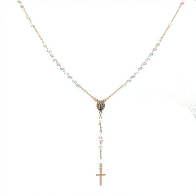 Gold-Plated Pastel Colored Beads Our Lady of Grace Necklace - Guadalupe Gifts