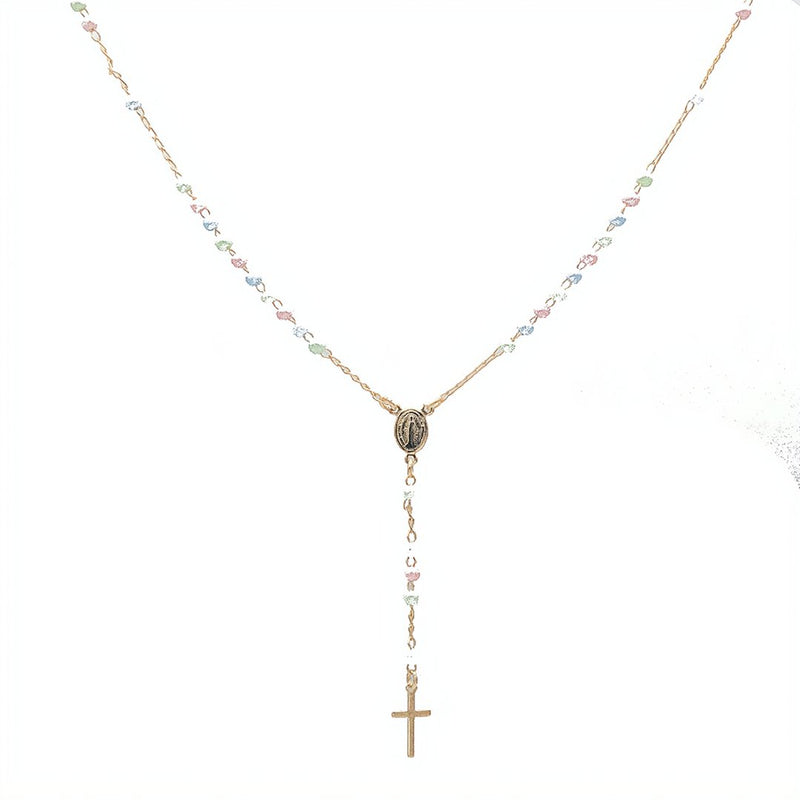 Gold-Plated Pastel Colored Beads Our Lady of Grace Necklace - Guadalupe Gifts