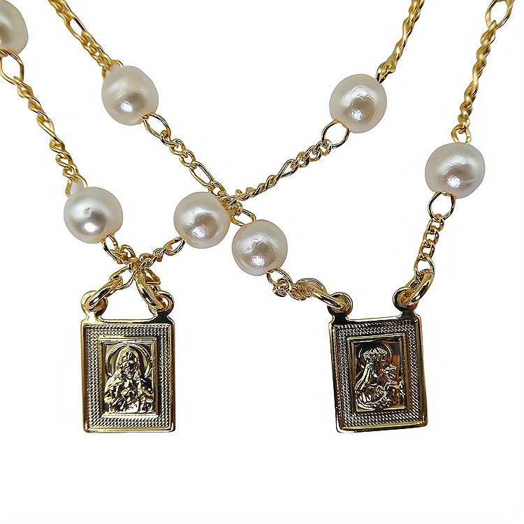 Gold-Plated Pearl Scapular Double Bracelet - Guadalupe Gifts