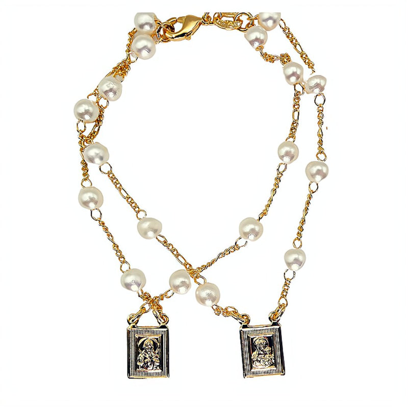 Gold-Plated Pearl Scapular Double Bracelet - Guadalupe Gifts
