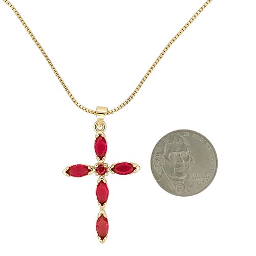 Gold-Plated Red Zirconia Cross Necklace - Guadalupe Gifts