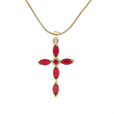 Gold-Plated Red Zirconia Cross Necklace - Guadalupe Gifts