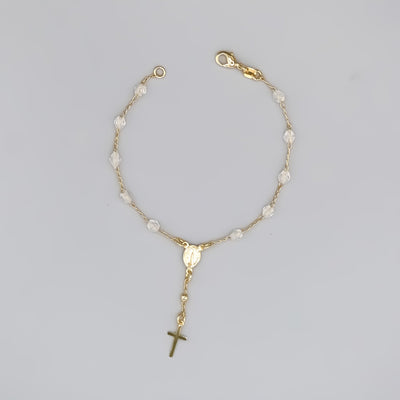 Gold-Plated Rosary Bracelet with Clear Crystals and a Miraculous Medal - Guadalupe Gifts