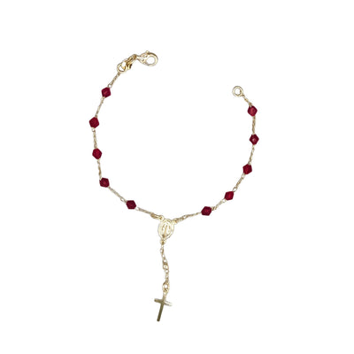 Gold-Plated Rosary Bracelet with Red Crystals and a Miraculous Medal - Guadalupe Gifts