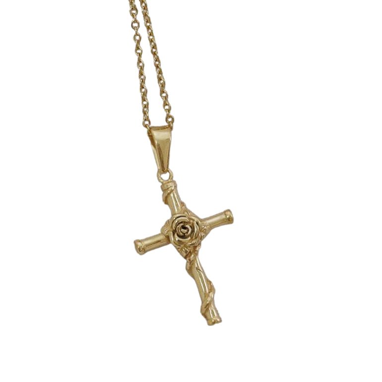 Gold-Plated Rose Cross Pendant - Guadalupe Gifts