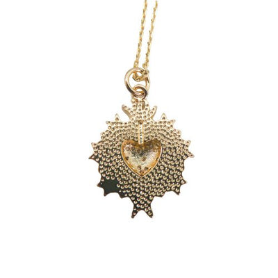 Gold-Plated Sacred Heart Pendant Necklace with White CZs - Guadalupe Gifts