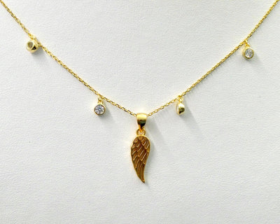 Gold-Plated Silver Angel Wing Necklace w/ Zirconias - Guadalupe Gifts