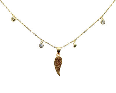 Gold-Plated Silver Angel Wing Necklace w/ Zirconias - Guadalupe Gifts