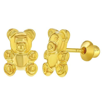 Gold-Plated Silver Children's Teddy Bear Screw Back Earrings - Guadalupe Gifts