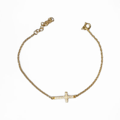 Gold-Plated Silver Cross Bracelet w/ Zirconias - Guadalupe Gifts