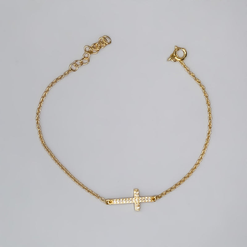Gold-Plated Silver Cross Bracelet w/ Zirconias - Guadalupe Gifts