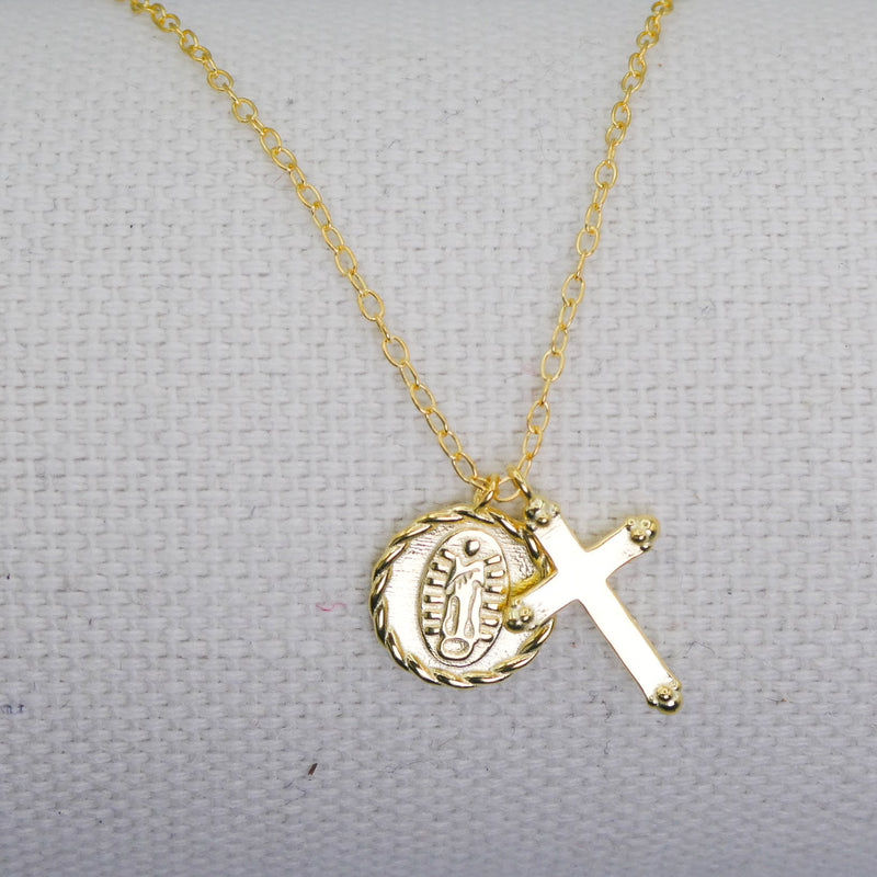 Gold-Plated Silver Cross & Guadalupe Necklace - Guadalupe Gifts