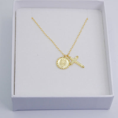 Gold-Plated Silver Cross & Guadalupe Necklace - Guadalupe Gifts