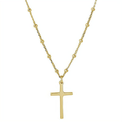 Gold-Plated Silver Cross Pendant with Beaded Chain - Guadalupe Gifts