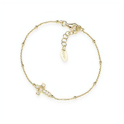 Gold-Plated Silver Heart-Cross Bracelet w/ Zirconias - Guadalupe Gifts