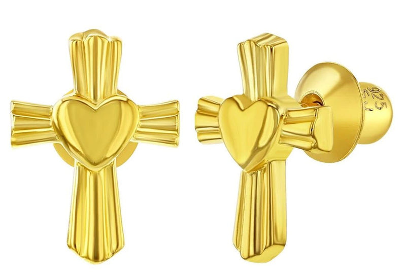 Gold-plated Silver Heart Cross Earrings - Guadalupe Gifts