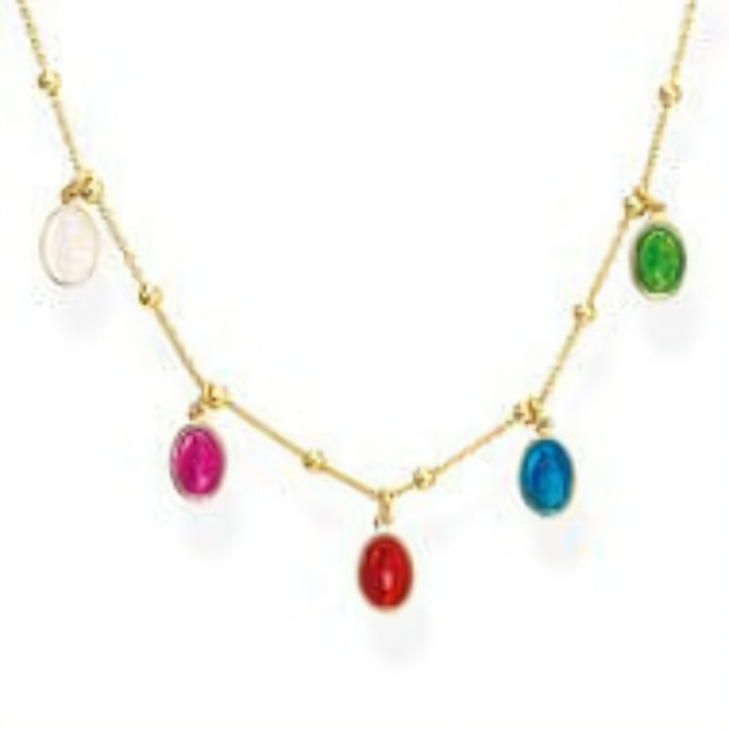 Gold-Plated Silver Miracolosa Multicolor Necklace w/ Enamel - Guadalupe Gifts