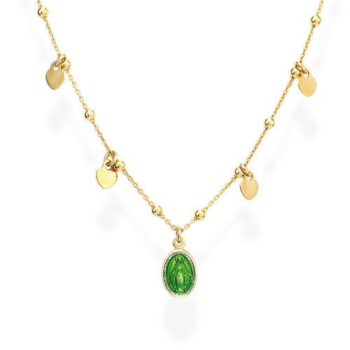 Gold-Plated Silver Miracolosa Necklace w/ Green Enamel - Guadalupe Gifts