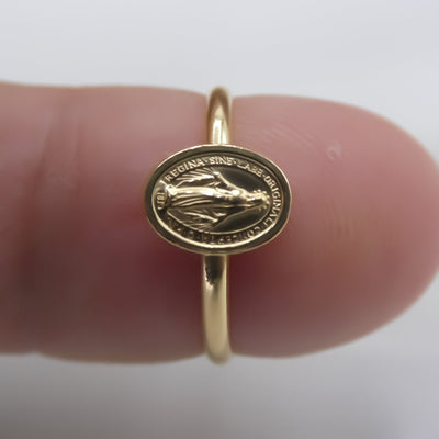 Gold-Plated Silver Miraculous Medal Adjustable Ring - Guadalupe Gifts