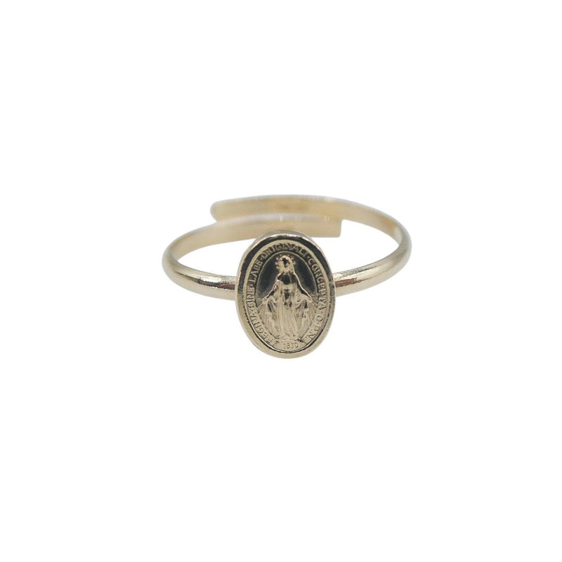 Gold-Plated Silver Miraculous Medal Adjustable Ring - Guadalupe Gifts