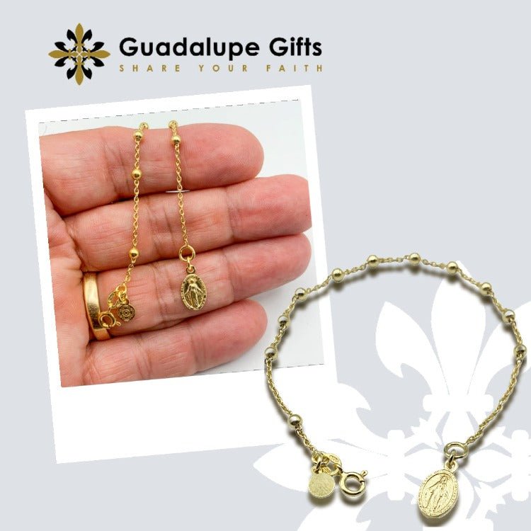 Gold-Plated Silver Miraculous Medal Rosary Bracelet - Guadalupe Gifts