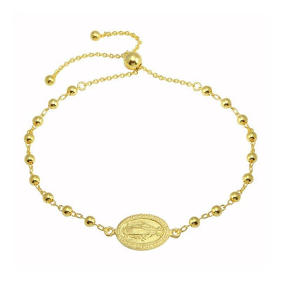 Gold-Plated Silver Miraculous Medal Slider Bracelet - Guadalupe Gifts