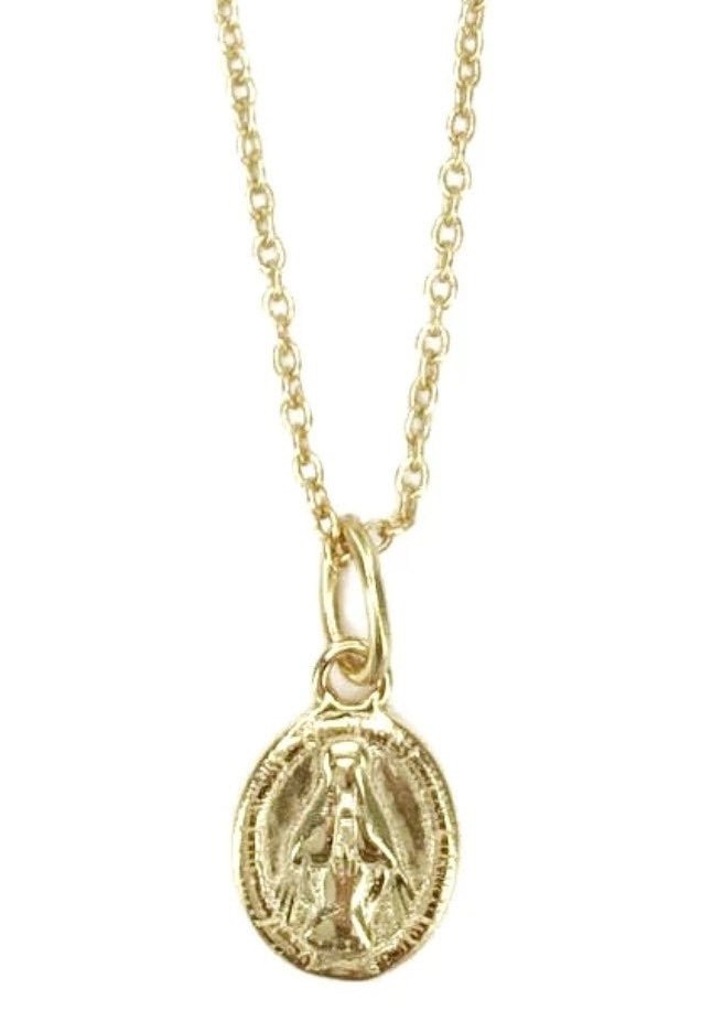 Gold-Plated Silver Our Lady of Grace Rustic Necklace - Guadalupe Gifts