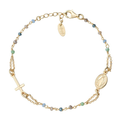 Gold-Plated Silver Pastel Multicolor Rosary Bracelet w/ Crystals - Guadalupe Gifts