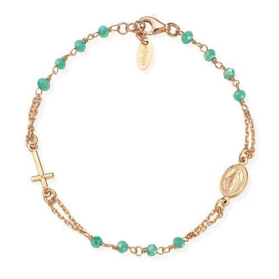 Gold-Plated Silver Rosary Bracelet w/ Sea Green Iridescent Crystals - Guadalupe Gifts