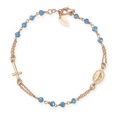 Gold-Plated Silver Rosary Bracelet w/ Sky Blue Iridescent Crystals - Guadalupe Gifts