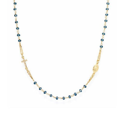 Gold-Plated Silver Rosary Necklace w/ Blue Crystals - Guadalupe Gifts