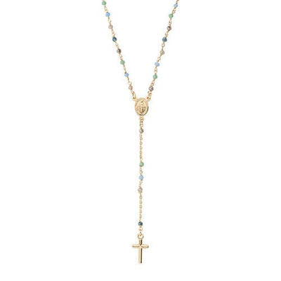 Gold-Plated Silver Rosary Necklace w/ Pastel Crystals - Guadalupe Gifts
