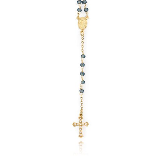 Gold-Plated Silver Rosary w/ Gray Crystals - Guadalupe Gifts